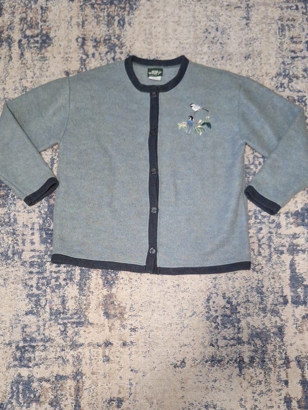Vintage Wild Wings Women's Embroidered Chickadee Bird Fleece Cardigan Size XL